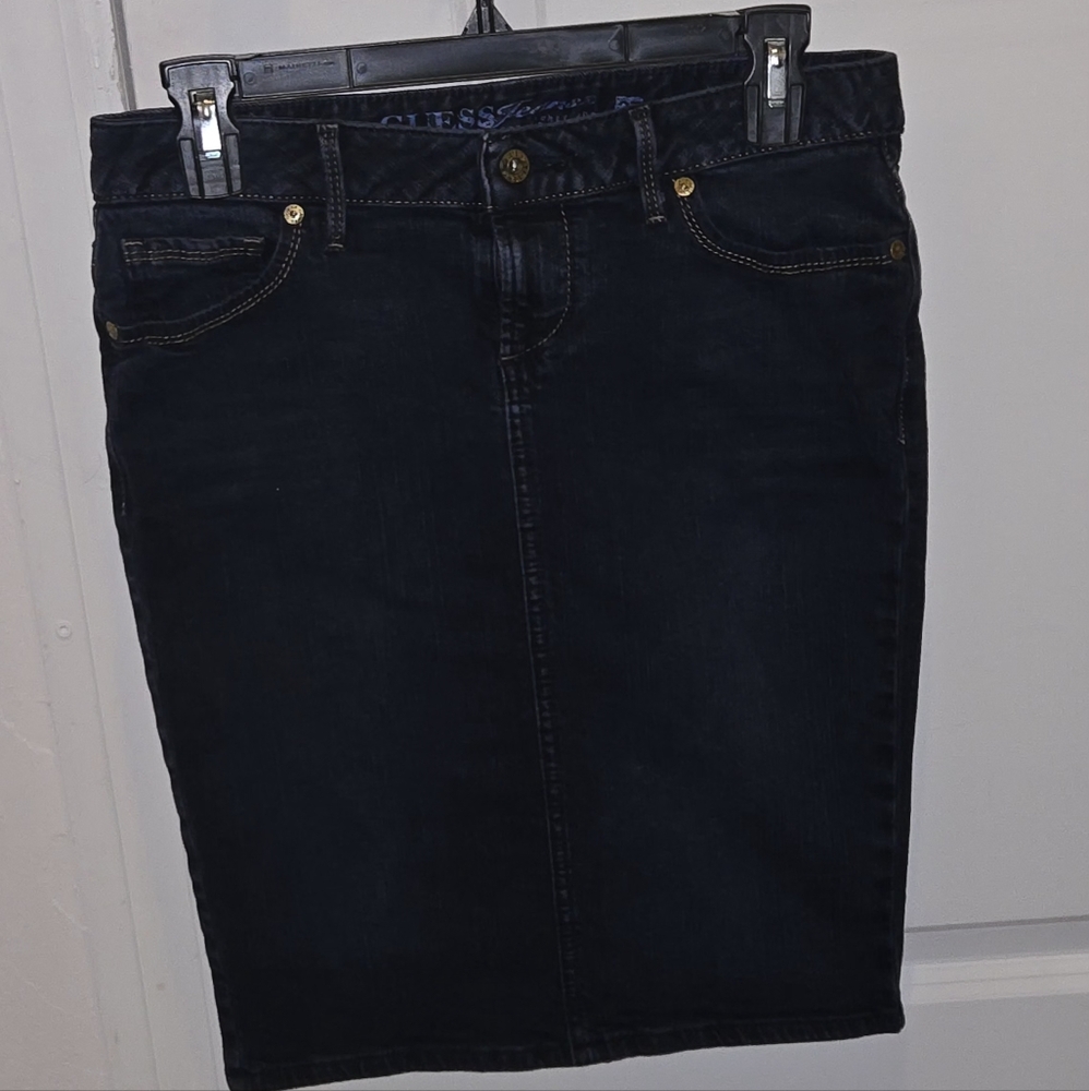Guess Denim Pencil Skirt Dark Blue